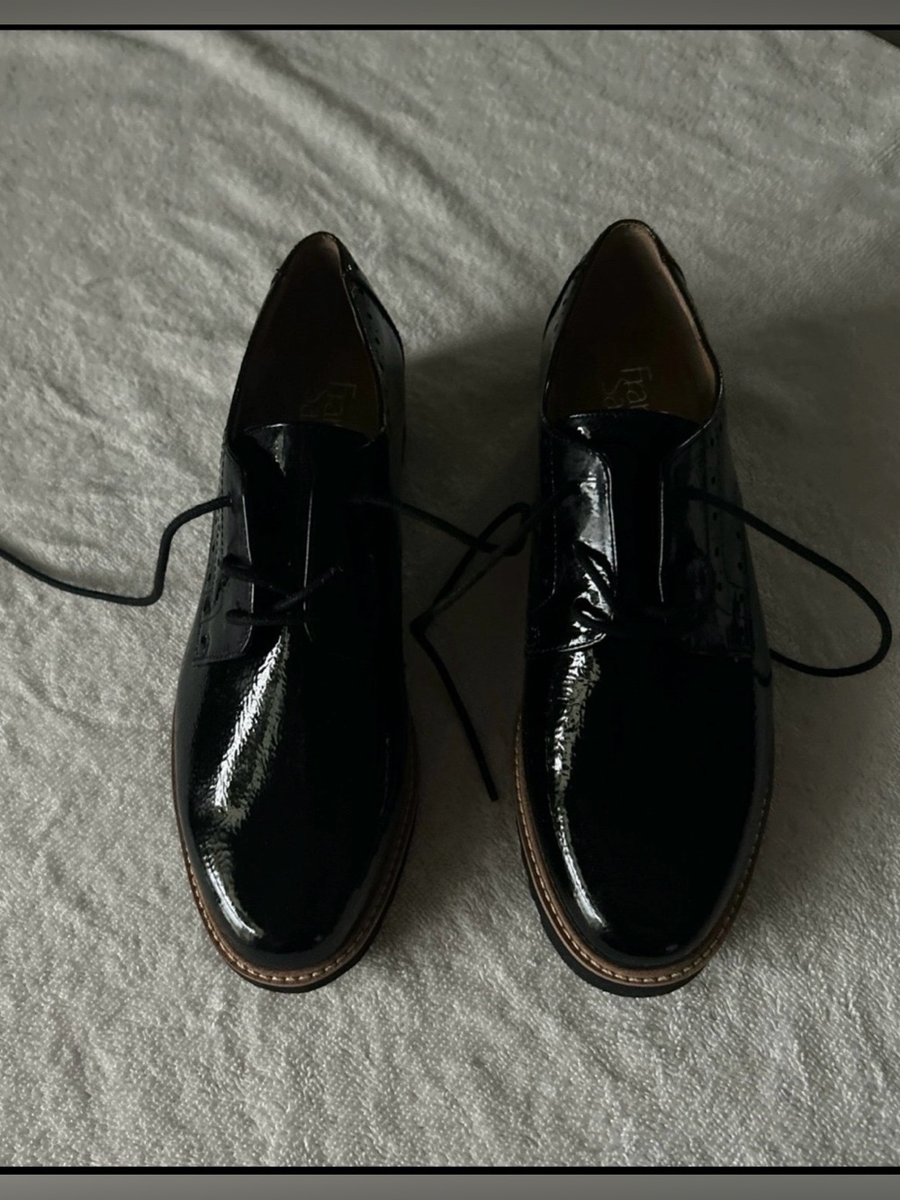 Franco Sarto Patent Leather LaceShoes, Size 7.5, Color Black, New No Box.